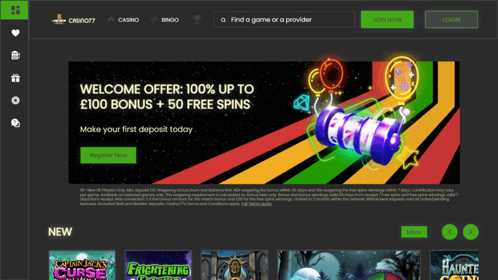 Casino77 lobby overview