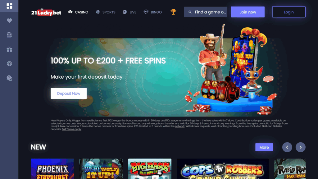 21luckybet casino lobby overview
